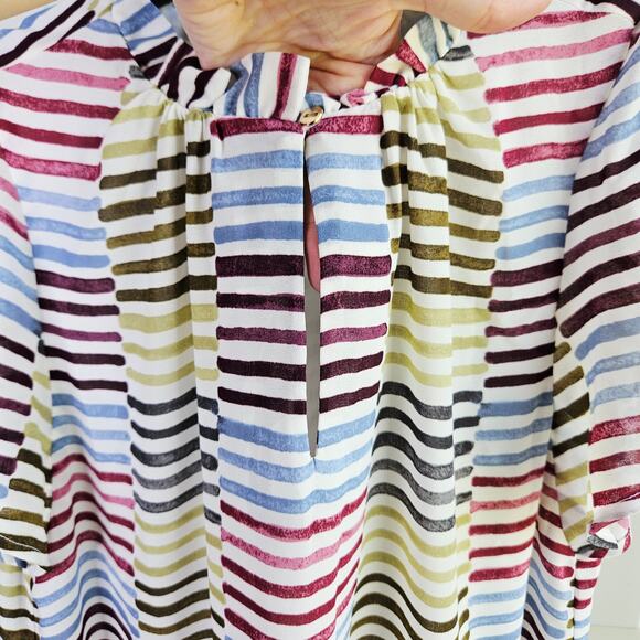 🦃 Loft Size XXS Multicolored Striped Blocked Dress Flutter Sleeve Drop Waist - Picture 8 of 12